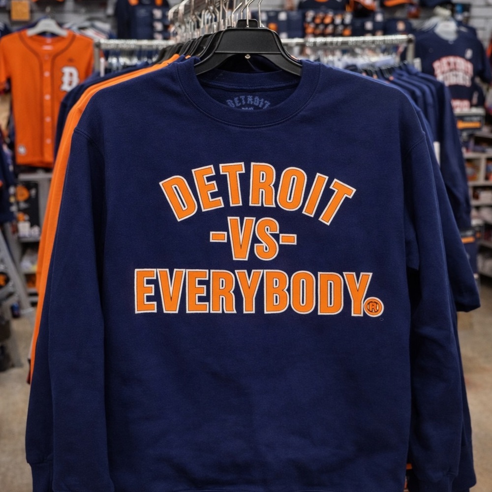 Detroit Vs Everybody Sweatshirt Unisex M Navy Crewneck‎ Tigers Bears MLB NFL NHL